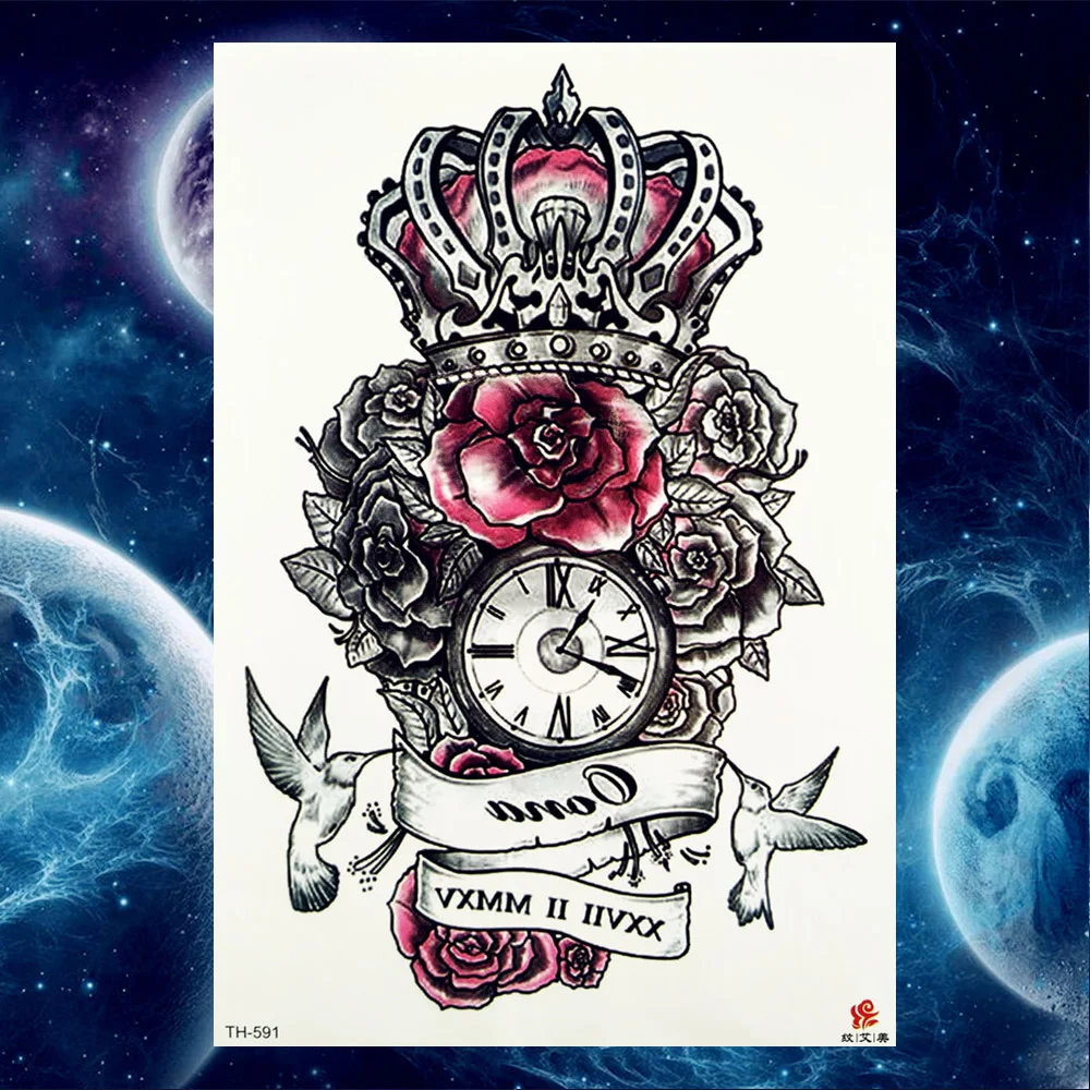 YURAN 3D акварельные тату наклейки для женщин рука большой боди арт татуировки Временные мужские шеи Волк Луна макияж фальшивые татуировки Львы DIY - Цвет: GTH591