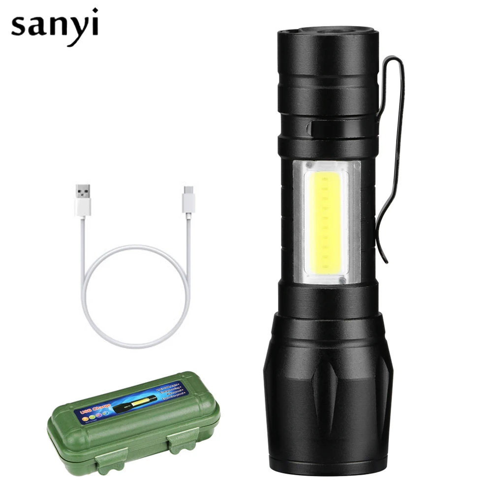 

Portable Mini Rechargeable Work Built in Battery Torch Light XPE COB LED USB Flashlight Lamp Lantern USB Cable with Storage Box