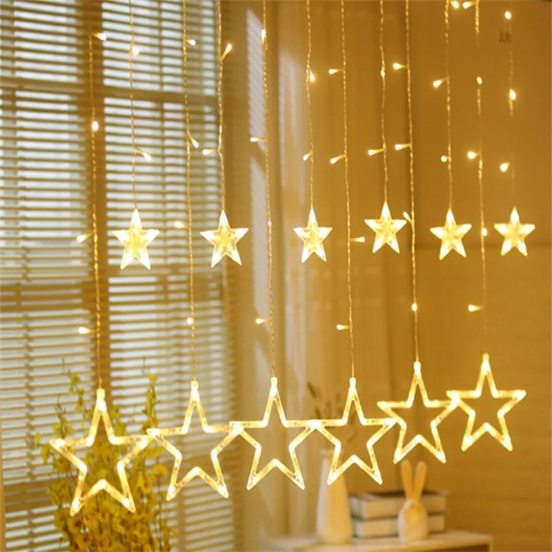 2.5M Romantic Fairy Star Led Curtain String Light EU 220V US 110V Tail Plug Xmas Garland Lights For Wedding Holiday Decor 2.5M Romantic Fairy Star Led Curtain String Light EU 220V US 110V Tail Plug Xmas Garland Lights For Wedding Holiday Decor