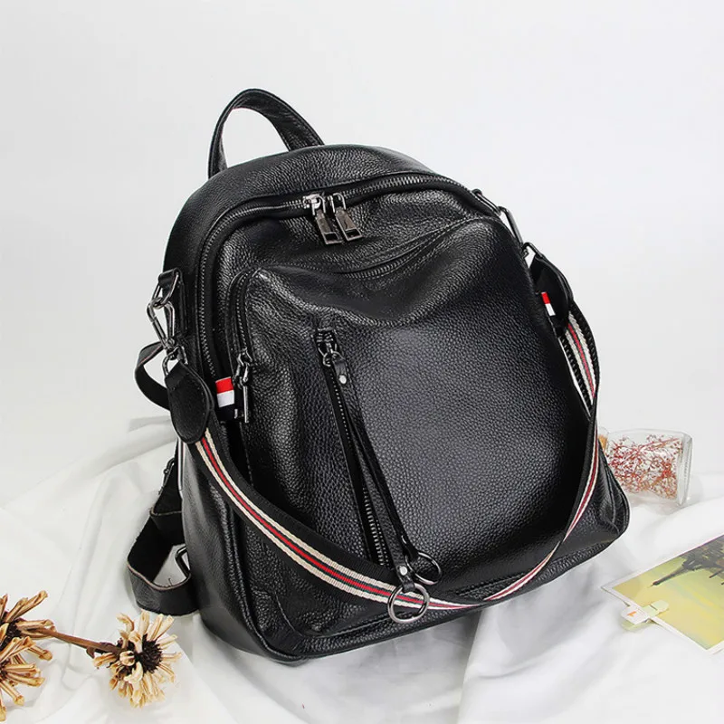 

Women Bag Fashion Backpack Mini Ladis Genuine Leather Backpack Ribbon Straps Litchi Lined Casual Shoulder Bags