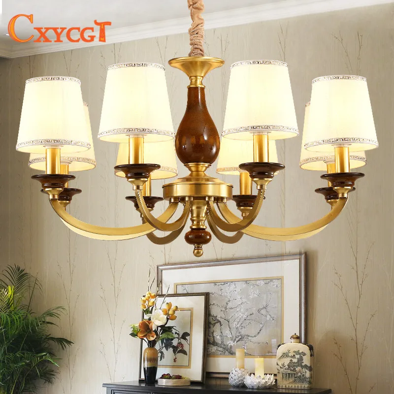 

Gold copper LED chandelier modern minimalist living room bedroom luxury atmosphere creative copper ceramic Dining Room lamps