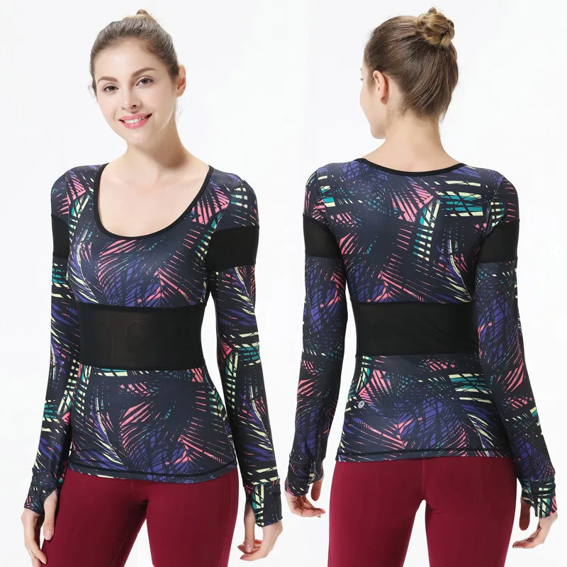 

Shirt Top Women Running Shirt Gym Sports With Bra Women's Fitness Yoga Sports T-shirt Workout Tank Top Mesh Panel Print