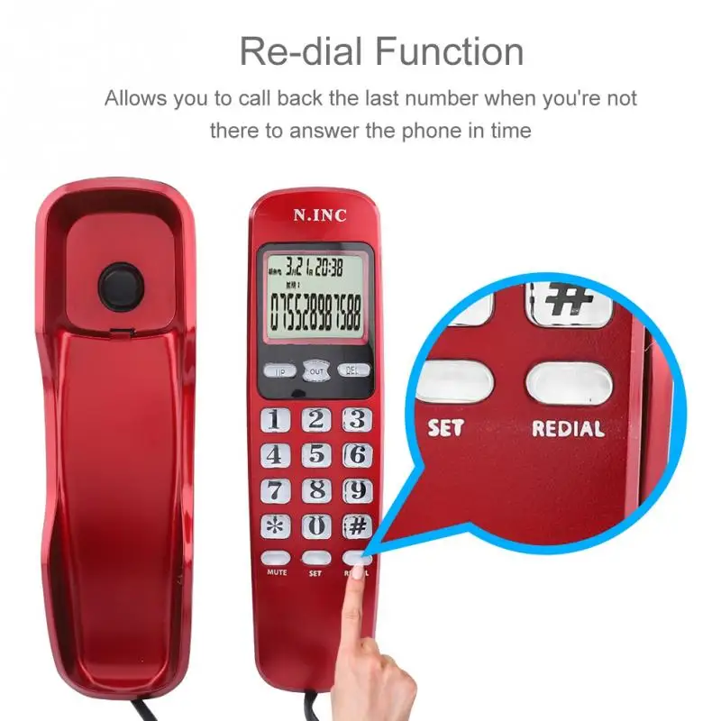 Настенный мини-телефон, двойной АОН DTMF/FSK, домашний офис, отель, входящие воспоминания, АОН, обратный звонок, ЖК-дисплей, стационарный телефон