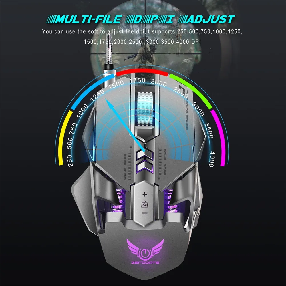 

Hot ZERODATE X300GY USB Wired 4000dpi 7Buttons Optical Gaming Mouse LED Backlight PC Computer Mouse For imac pro macbook laptop