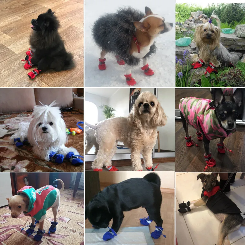  4pcs Pet Dog Shoes Waterproof Anti-slip Rain Snow Boots Footwear Thick Warm For Small Cats Dogs Puppy Dog Socks Booties 7 size0