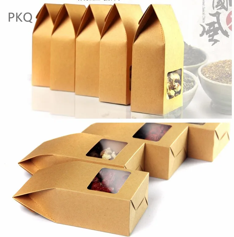 10 шт коричневый пакет из крафт-бумаги с окном пустые пищевые подарочные коробки конфеты мешки торт упаковочная коробка для десерта