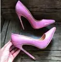 Настоящая фотография, острый носок,, розовая блестящая лакированная кожа, острый носок, женская обувь на высоком каблуке 12 см, размер 42, 43, 44, 33 - Цвет: 12cm heel