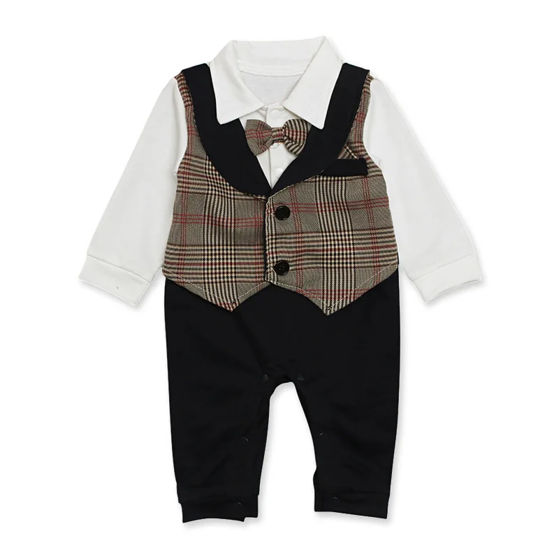 baby boy PATTERN jumpsuit gentleman style newborn costume infant toddler stripe long sleeve rompers with bow tie 2019 new