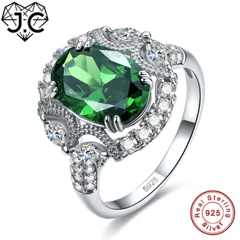 

J.C Oval Cut Ruby Spinel & Emerald White Topaz Real 925 Sterling Silver Ring Size 6 7 8 9 Women Luxury Wedding Fine Jewelry Gift