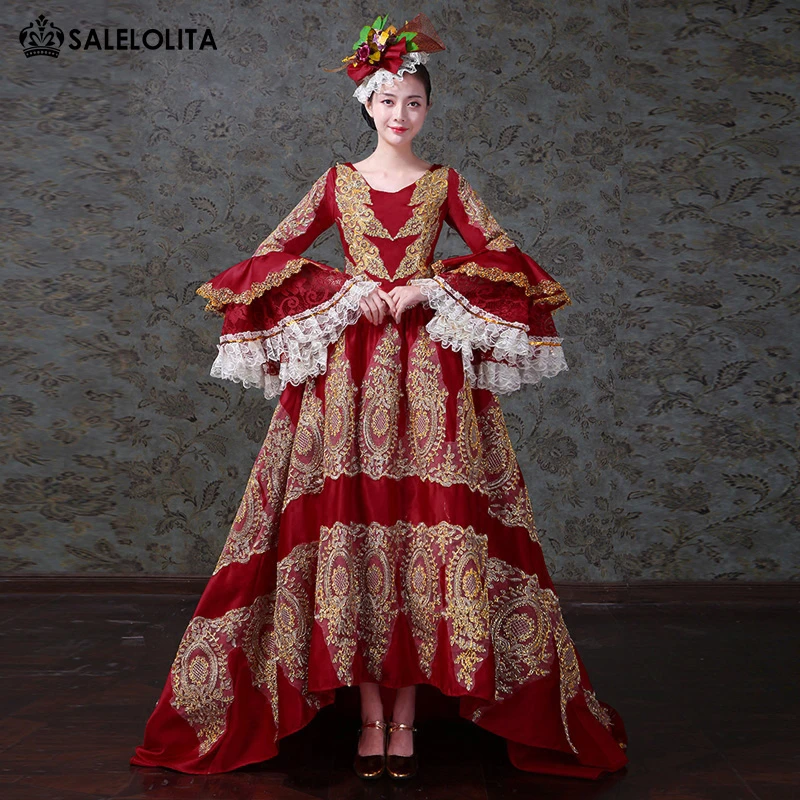 18 新赤刺繍宮殿ダンスドレス中世ゴシックビクトリア朝マリー アントワネット仮装ドレス歴史野外劇服 Dresses Aliexpress