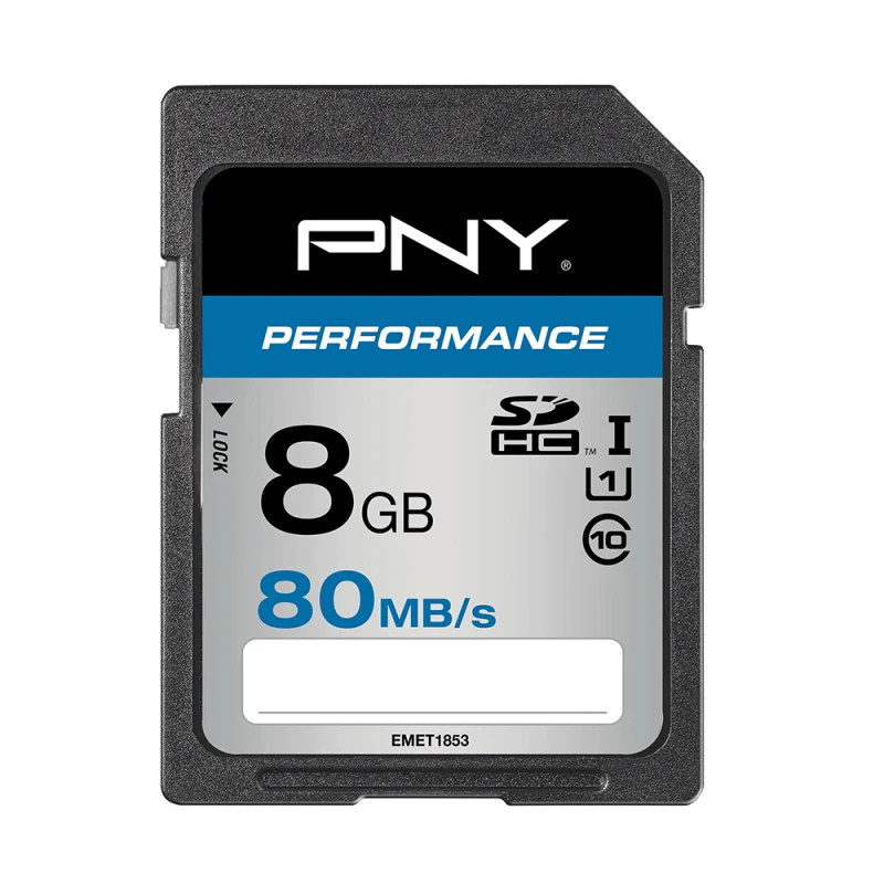 Pny SDHC 8 GB Performance, 8 GB, SDHC, Class 10, UHS-I, 80 МБ/с. S, черный