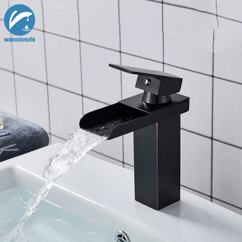 

Waterfall Basin Faucets Single Lever Bathroom Basin Faucet Deck Mount Basin Mixer Taps Brass Hot and cold Basin Washing Taps