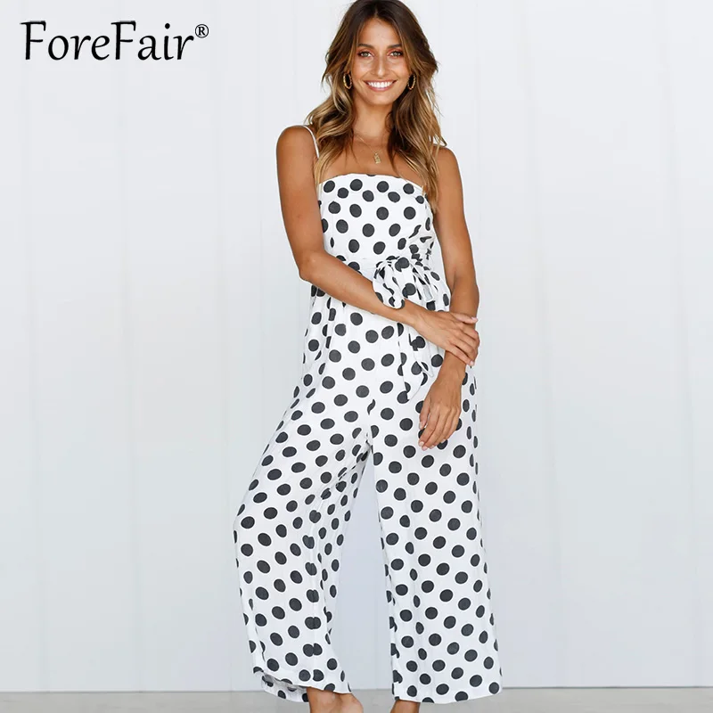 Женский комбинезон в горошек Forefair тканый без бретелек с поясом широкие брюки на