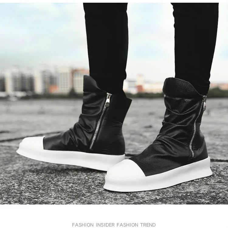 Все ботинки черного цвета Для мужчин осень-зима 2018 Sneakesr с высоким каблуком из искусственной кожи на молнии Мужская Обувь износостойкие Bota