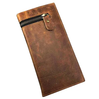 

Brown Vintage Genuine Cow Leather Billfold Card/Money Wallet Long Purse