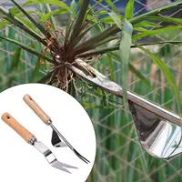עץ ידית 2 סוגי ראשי ידני Weeder עץ ידית מתכת מזלג שתיל Transplanter כלי חפירה לנכש פולר לגינה (4)