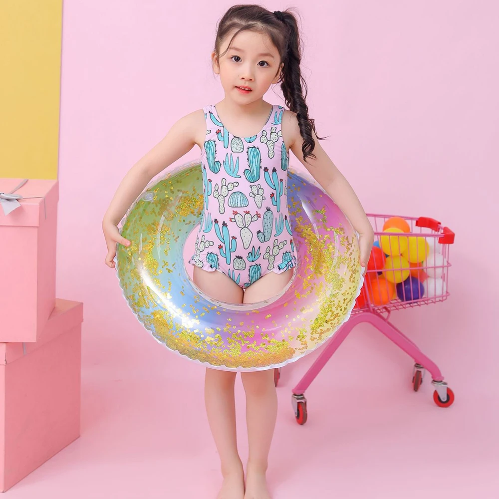 60/70/80cm Colorful Glitter Swimming Ring For Adult Children Inflatable Pool Tube Giant Float PVC Water Party Accessory Fun Toys