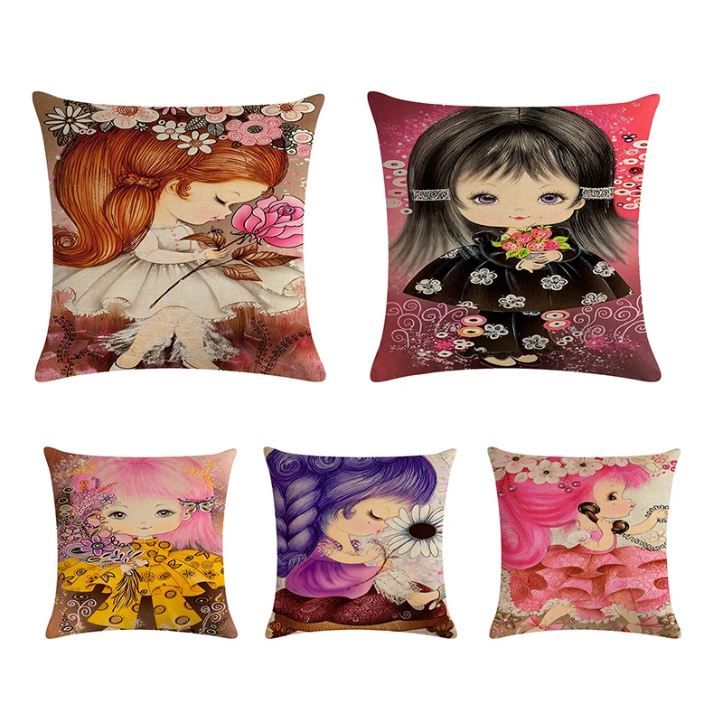 

45*45cm Cartoon Cute Girl Cushion Cover Square Pillowcase Suitable for Home Decoration