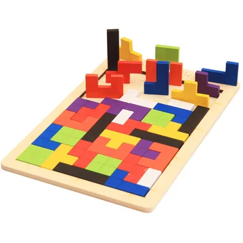 

New Sale Tetris Game Colorful Wooden Tangram Brain Teaser Puzzle Toys Preschool Magination Intellectual Educational Kid Toy Gift