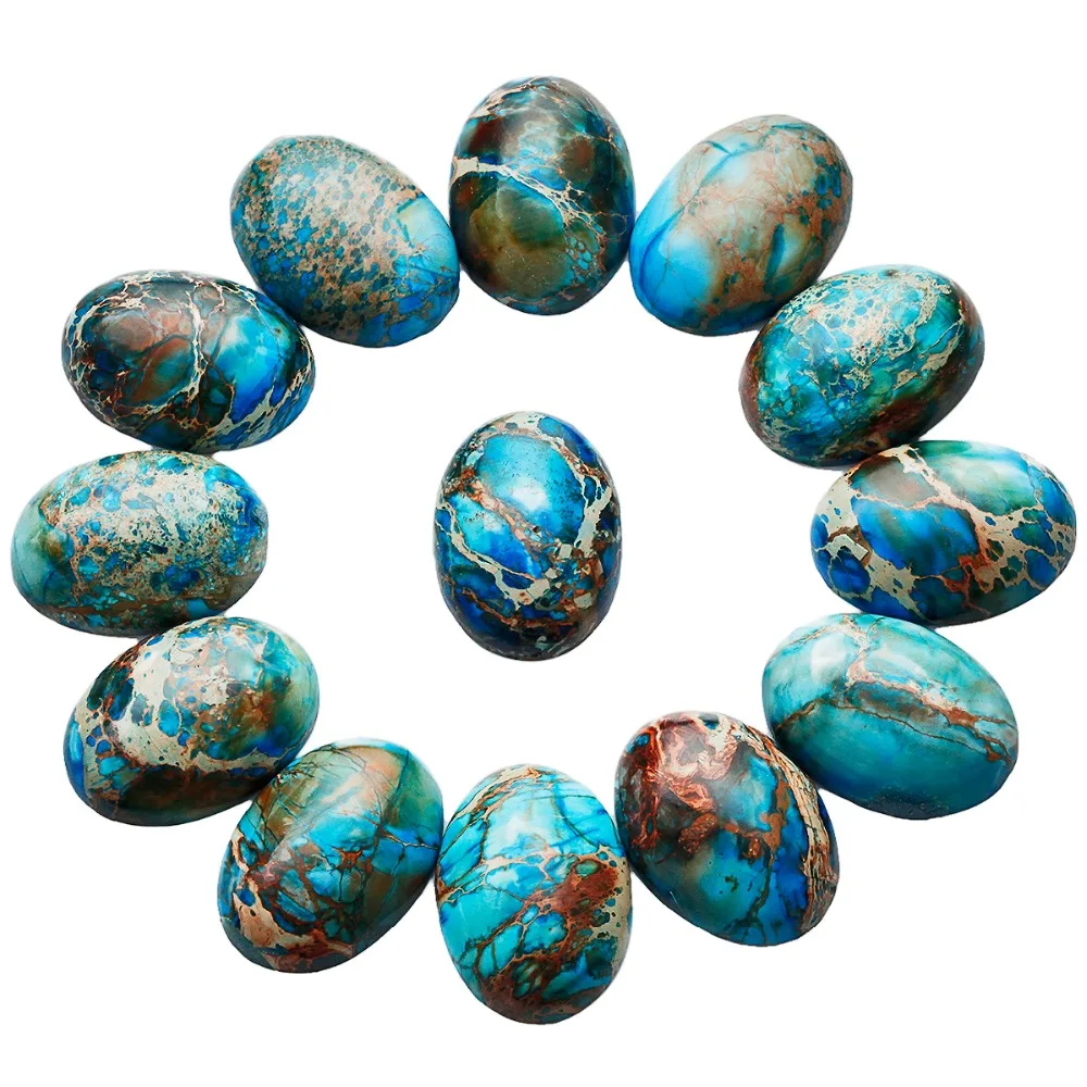 

SUNYIK 1Lot (5Pc) Sea Blue Sea Sediment Jasper Oval Stone Cabochons Flatback Semi-precious CAB for Jewelry Making,18x25mm