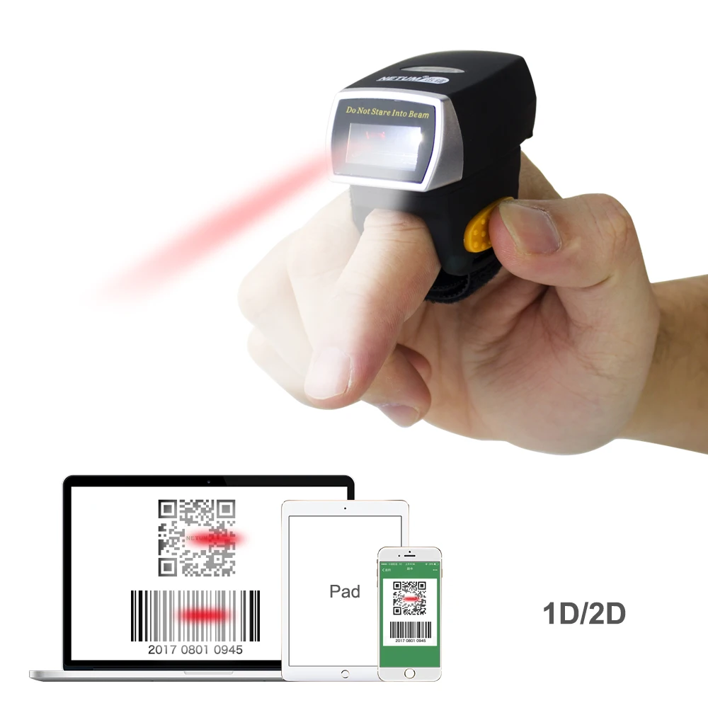 NT-R3 Wearable 1D Bluetooth Barcode Scanner AND NT-R2 Ring Bluetooth 2D QR Barcode Reader AND NT-R3 CCD Scanner NETUM