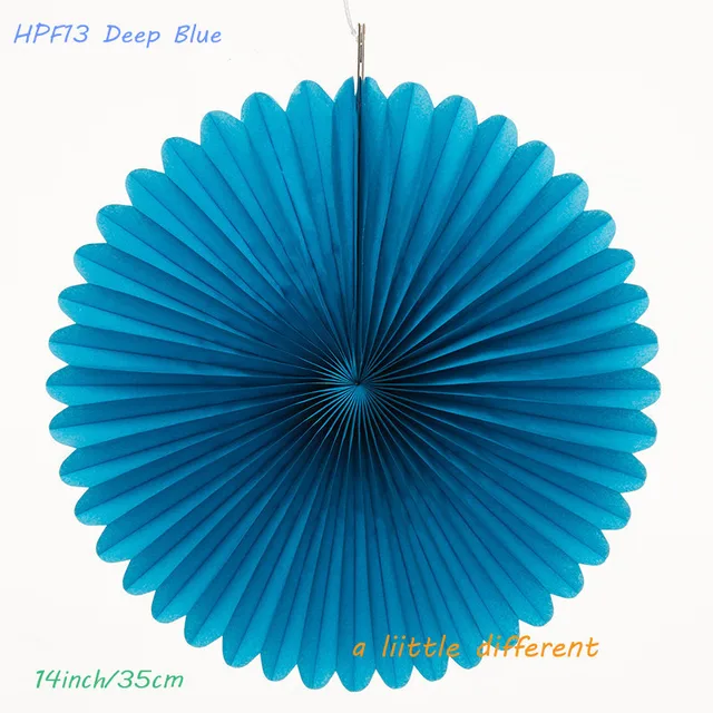 14inch(35cm)Deep Blue Flower Origami Tissue Paper Fan Wedding Decoration For Birthday Party Baby Shower Festival Supplies