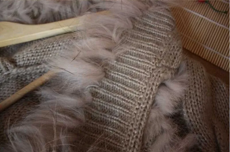 FXFURS Осенняя теплая накидка из меха енота, вязаное меховое пончо, женский модный меховой свитер с меховыми полосками