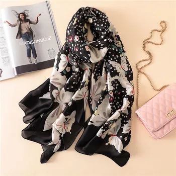 

2018 Women Luxury Brand Floral Polka Dot Silk Scarf Lady Wraps and Shawls Female Pashmina Stole Foulards Hijab Snood 180*90Cm