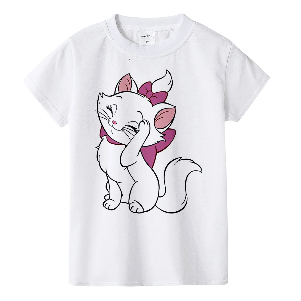 Красивая футболка для девочек Зонт кошка Мэри принт с героями мультфильмов летняя футболка детская Милая футболка хлопковые футболки с круглым вырезом и рисунком