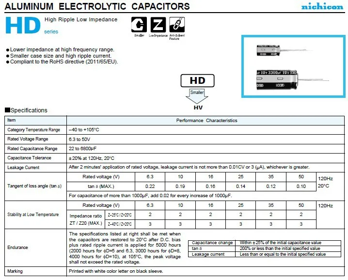 10 шт./100 шт. 470 мкФ 35В NICHICON HD серии 10x16 мм супер низкое сопротивление 35V470uF Алюминий электролитический конденсатор с алюминиевой крышкой