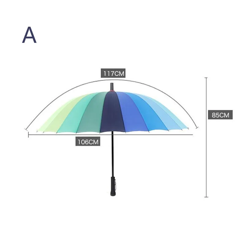 Большие ветрозащитные зонты с длинной ручкой для женщин и мужчин, Радужный зонтик с 24 ребрами