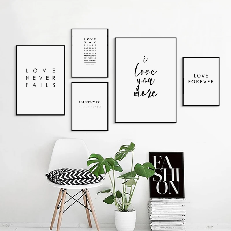

Printed Home Decoration Wall Artwork Simple Black And White Love Phrase Canvas Painting Modular Pictures Poster For Living Room