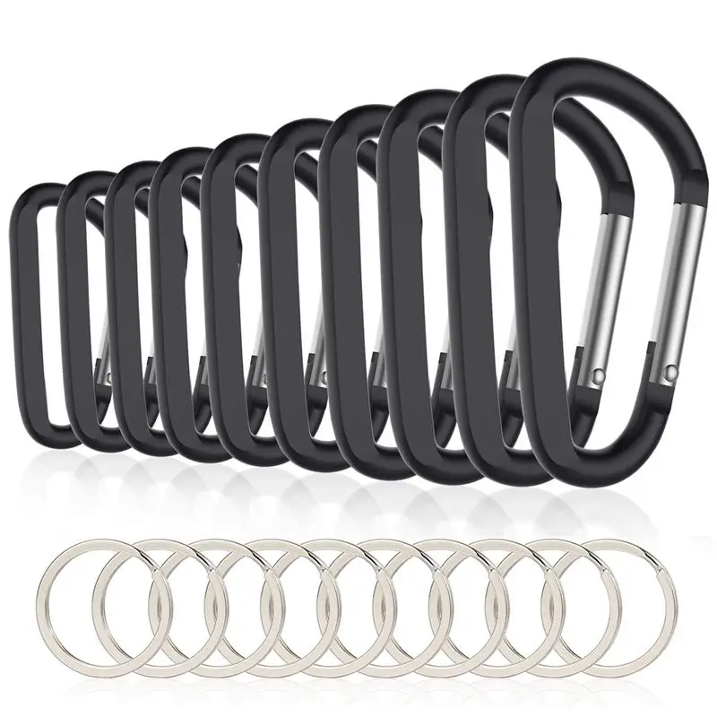 

10PCS 3inch/8CM Aluminum Carabiner Clips,Premium Durable D-Ring Caribeaner with Keyring for Home RV Camping Fishing Hiking Tra