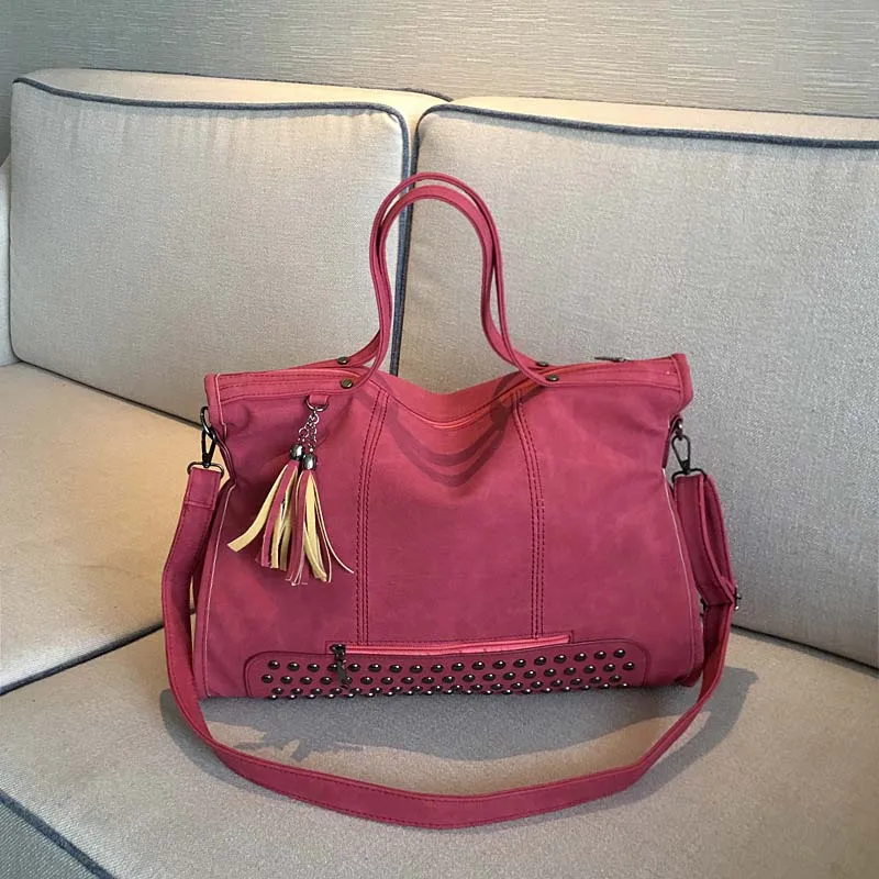 Женские сумки, большая сумка через плечо, роскошные кожаные сумки через плечо, винтажные ручные сумки - Цвет: Ярко-розовый