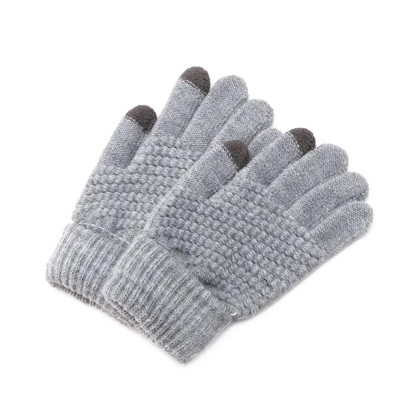 1 пара, женские теплые шерстяные тянущиеся вязаные перчатки, серые белые варежки - Цвет: grey