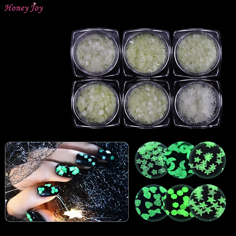 

1 Box Luminous Sequins Nail Art Decoration DIY Glitter Noctilucent Nails tools Glow In The Dark Plastic Moon Star Heart-shape