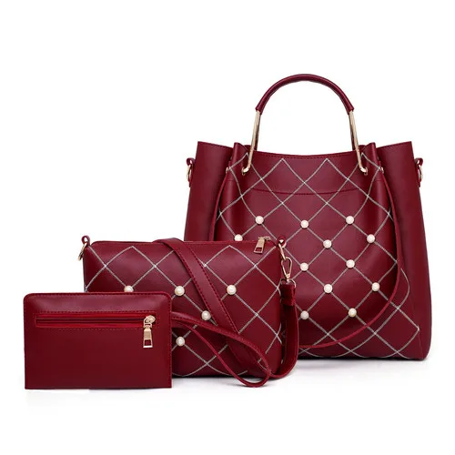 Для женщин кожа Сумки женские сумки из натуральной кожи самых лучших брендов, дамская сумочка, сумка-тоут, сумка-тоут 3 шт./компл. композитный мешок - Цвет: red