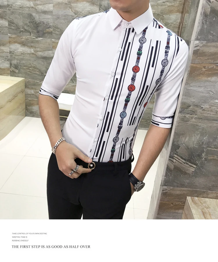 2019 английская рубашка Мужская модная дизайнерская Повседневная приталенная рубашка с принтом, рубашки с коротким рукавом для ночного
