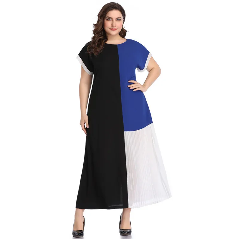 

4XL 5XL Plus Size Summer Dresses for Women Chiffon Dress Vestido Largo Mujer Contrast Color Loose Robe Femme Long Dress HY88068