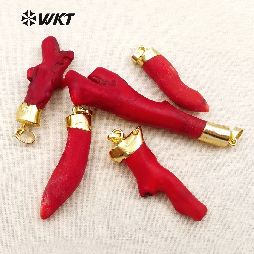 WT-P245 WKT Wholesale natural red coral tree pendants Attractive coral tree with gold color 3