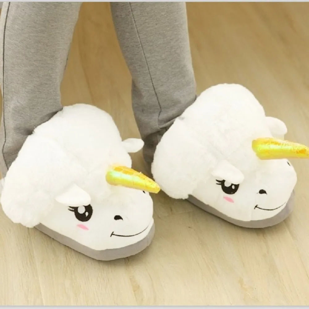 New Women Shoes Female Slippers For Home Use Fantasy White Unicorn Plush Cotton Slipper Slip On Adult Size House Indoor Slippers (6)