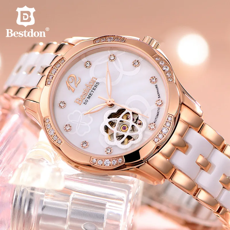 

Bestdon Diamond Womens Watches Top Brand Luxury Mechanical Automatic Watch Ceramics Sapphire Japanese Movement Ladies Clock 2019