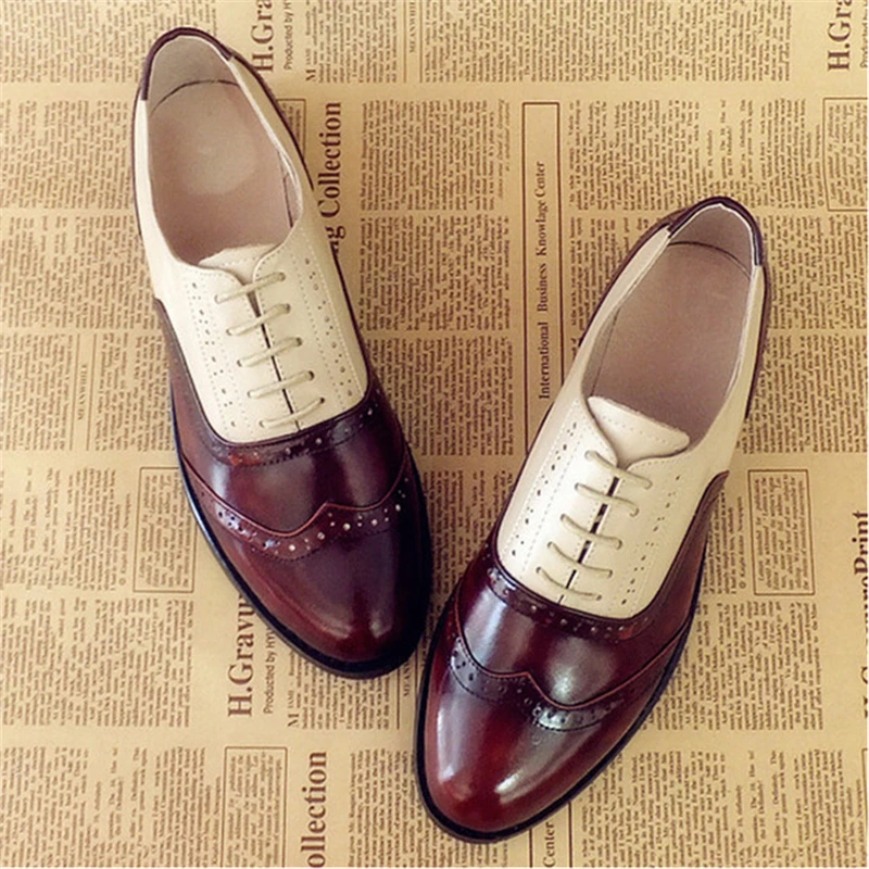 Achat Femmes en cuir véritable oxford chaussures femme appartements à la main vintage rétro à lacets mocassins espadrilles occasionnelles brun plat chaussures pour femmes