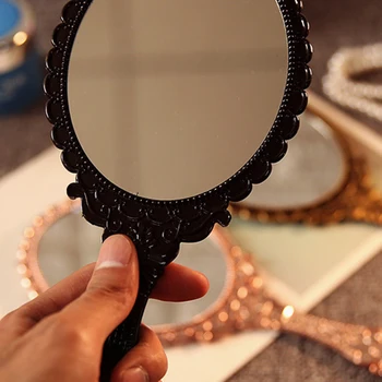 

Handheld Retro Flower Mirror Long Handle Makeup Home Salon Party Travel Use Mirror Portable