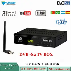 Vmade DVB-S2 HD 1080 P Цифровое спутниковое телевидение приемник H.265 MPEG-2/4 Поддержка Dolby AC3 Cccam Youtube Biss телеприставка IPTV + USB WI-FI