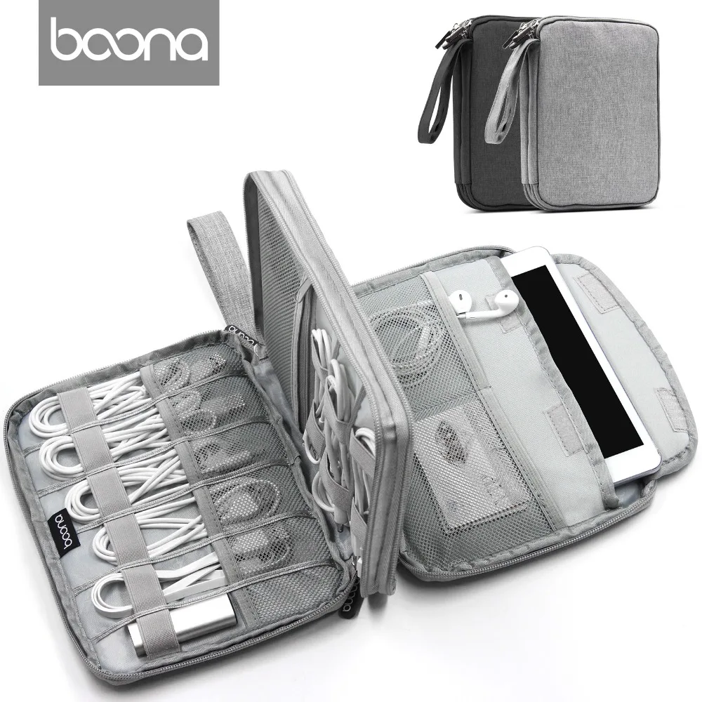 

Boona Canvas Ipad Organizer USB Data Cable Earphone Wire Pen Power Bank Travel Storage Bag Kit Case Digital Gadget Devices