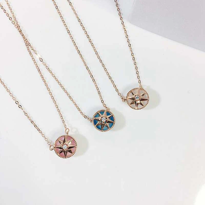 Ожерелье с подвеской в форме компаса Ruifan, белое/розовое золото, 925 пробы, серебряное ожерелье, модные женские цепочки с подвесками YNC087