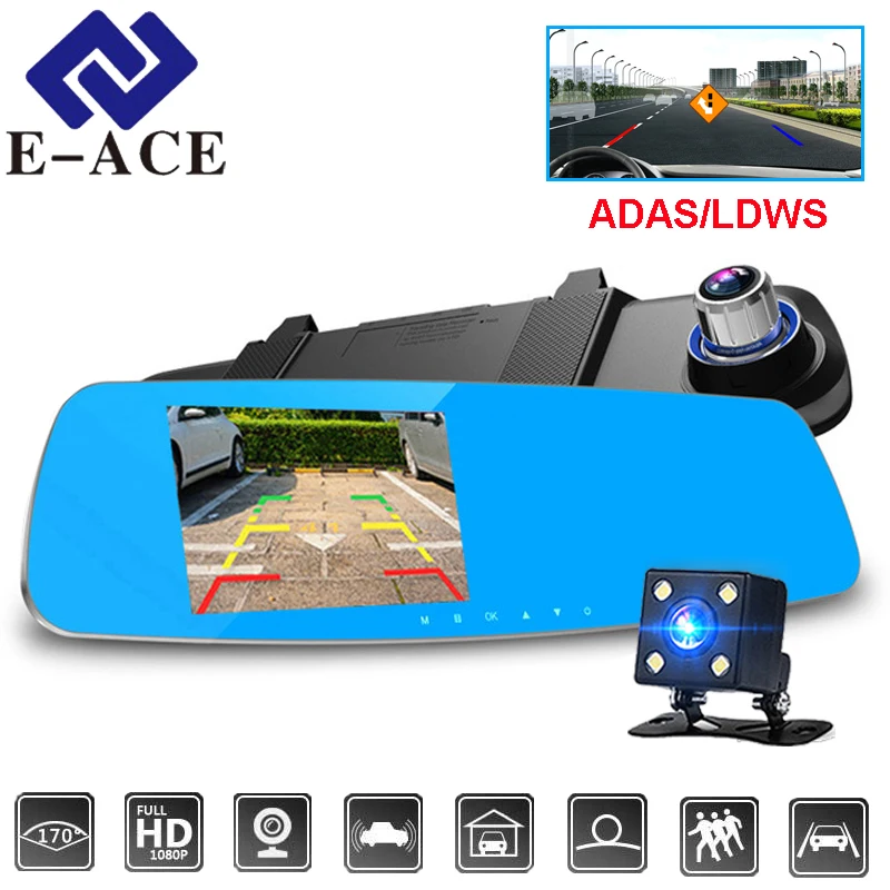 

E-ACE 5 Inch Camera Car Dvr Dual Lens Automotive Rear View Mirror With DVR And Camera Full HD 1080p The Registrar Car Dash Cam