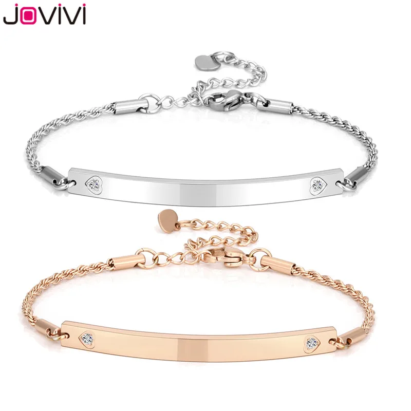 Jovivi Stainless Steel Heart Cubic Zirconia ID Tag Bracelets Women Identity Medical Alert ID Bracelet Anniversary Birthday Gift