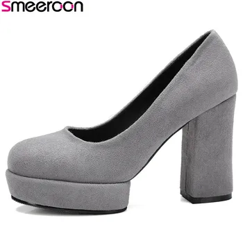 

Smeeroon 2020 new style fashion 10cm high square heels round toe platform pumps elegant shoes black apricot ladies shoes